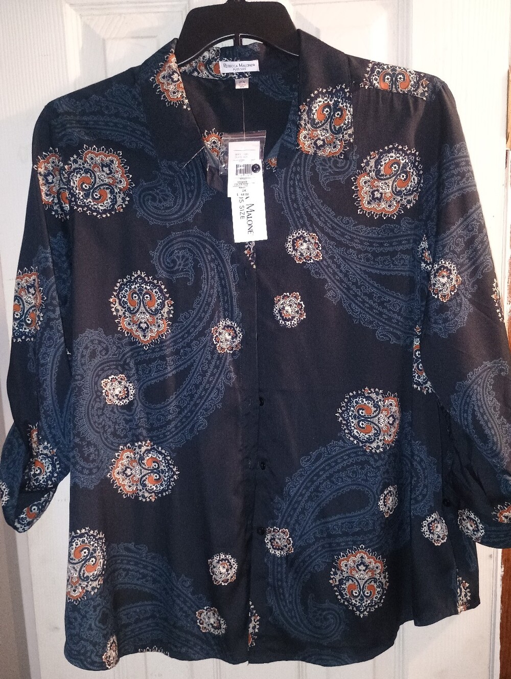 Rebecca Malone Paisley Button-Down Shirt with Blue and Orange Accents